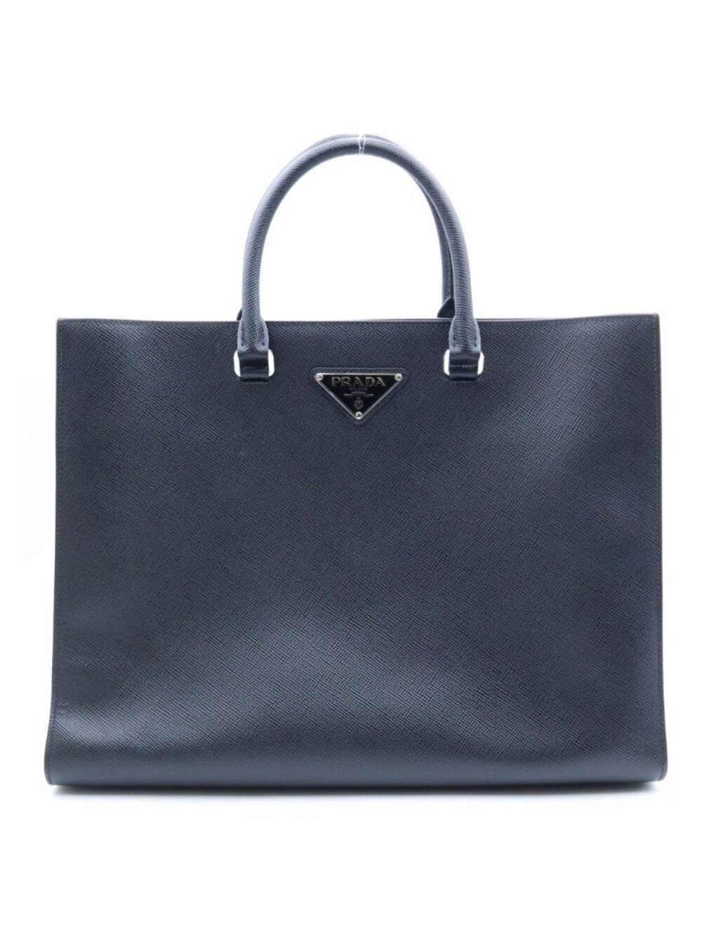 Prada Triangle Logo Saffiano Leather 2-Way Tote Shoulder Bag Business Black
